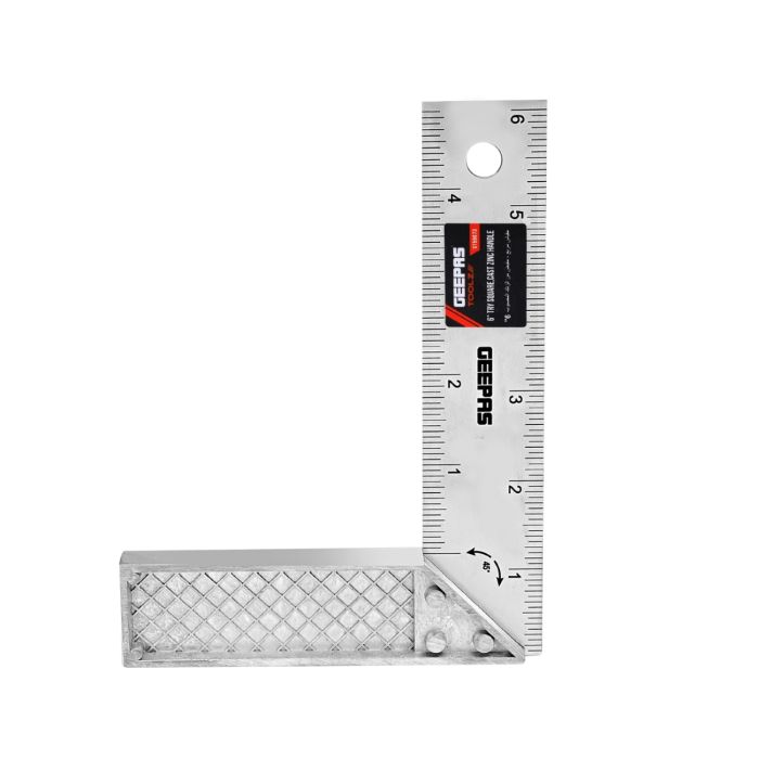Geepas Try Square with Metal Handle 6" - 90 Degree Angle Corner Ruler | Woodworking Square, Degree Double-Sided Angle Ruler Right Measuring Tool for Carpenters Engineer