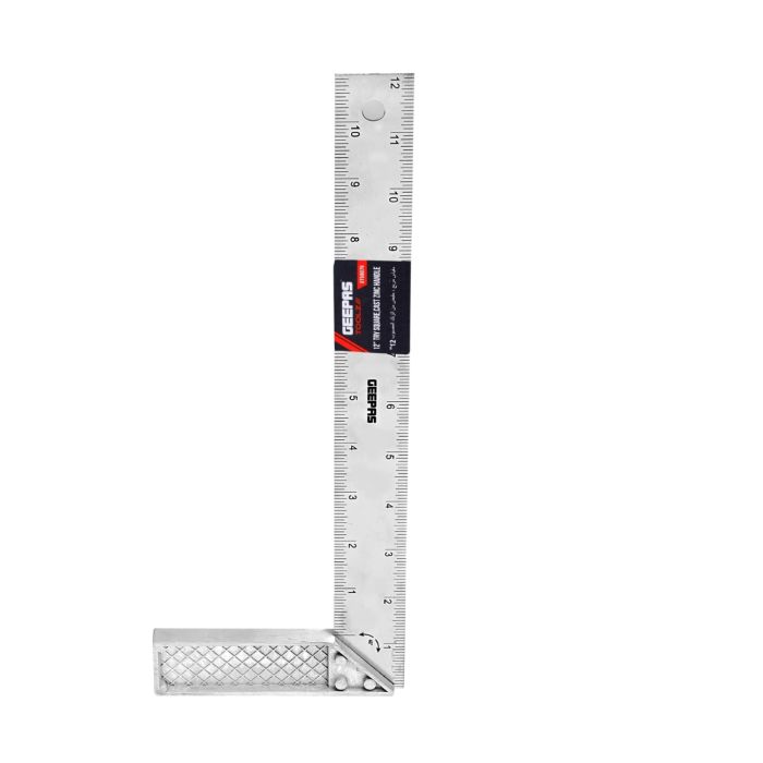 Geepas Try Square with Cast Zinc Handle 12" - 90 Degree Angle Corner Ruler | Woodworking Square, Degree Double-Sided Angle Ruler Right Measuring Tool for Carpenters Engineer