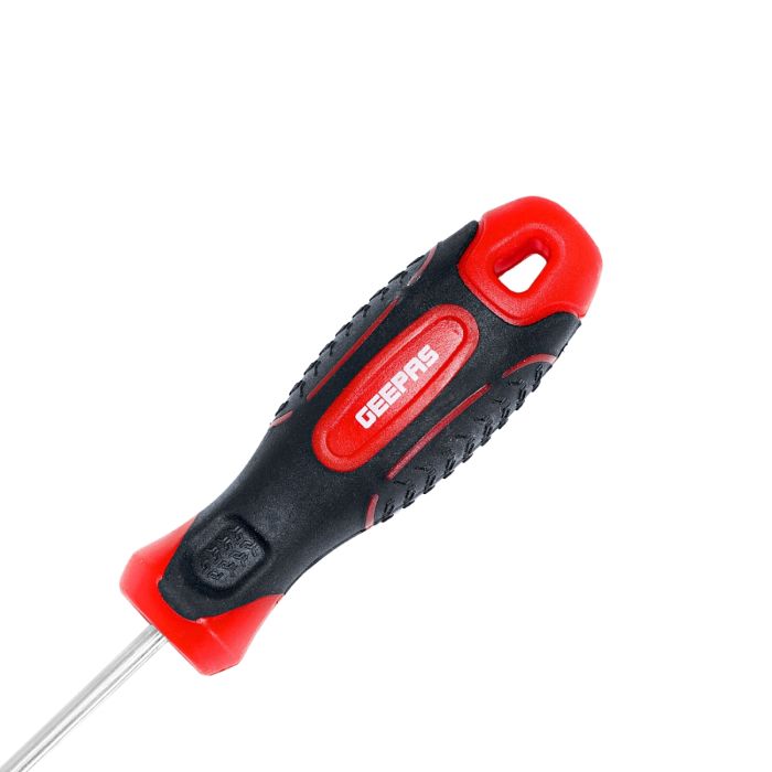 Geepas Precision Screwdriver - Slotted Screwdriver with Soft Grip Rubber Insulated Ergonomic Handle - CR-V Build, Magnetic Tip and Hanging Hole for Easy Carry - Bicolored Red/Black - (SL 4x100mm)