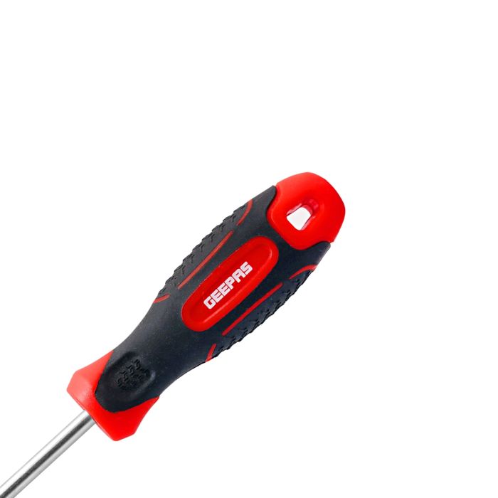 Geepas Precision Screwdriver - Slotted Screwdriver with Soft Grip Rubber Insulated Ergonomic Handle - CR-V Build, Magnetic Tip and Hanging Hole for Easy Carry - Bicolored Red/Black - (SL 5x75mm)