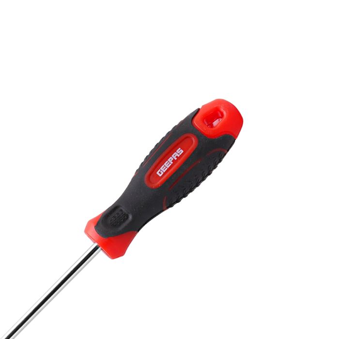 Geepas Precision Screwdriver - Slotted Screwdriver with Soft Grip Rubber Insulated Ergonomic Handle - CR-V Build, Magnetic Tip and Hanging Hole for Easy Carry - Bicolored Red/Black - (SL 5x200mm)