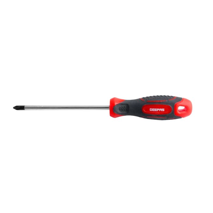 Geepas Precision Screwdriver - Phillips Screwdriver with Soft Grip Rubber Insulated Ergonomic Handle - CR-V Build, Magnetic Tip and Hanging Hole for Easy Carry - Bicolored Red/Black - (PH2x125mm)