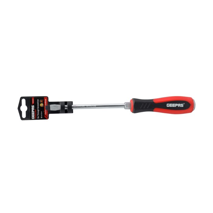 Geepas Precision Screwdriver - Slotted Screwdriver with Soft Grip Rubber Insulated Ergonomic Handle - CR-V Build, Magnetic Tip and Hanging Hole for Easy Carry - Bicolored Red/Black - (SL 8x150mm)