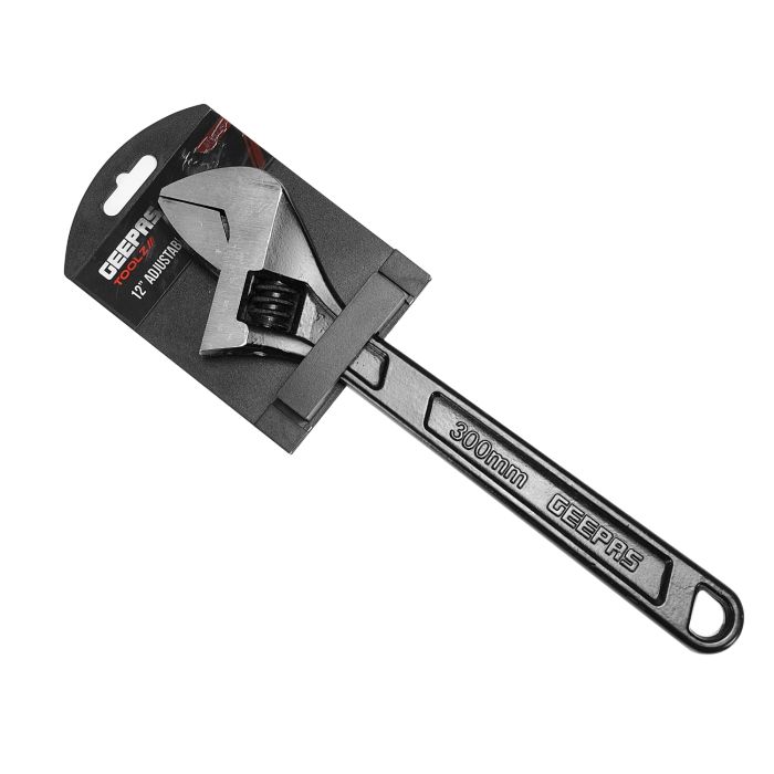 Geepas Soft Grip 12” Adjustable Wrench - Made of Highly Durable CRV, Black Phosphated Finish, Easy To Operate, Has a Double Colored Handle