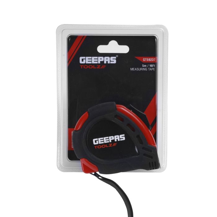 Geepas 5M, 19mm Measuring Tape | Pocket Tape with ABS Construction Plastic Shell | Rubber Coating makes it Resistant to Abrasion | +-0.2mm Accuracy