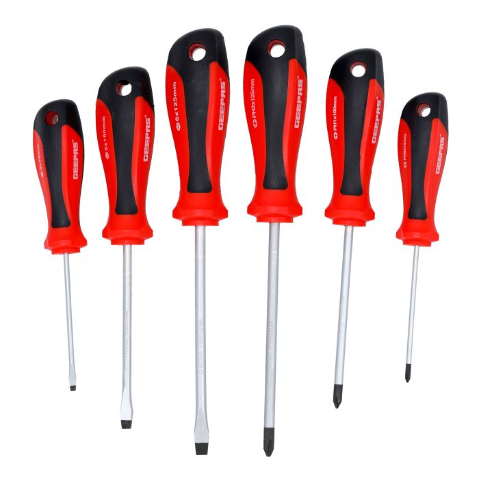 Screwdriver Set - 6Pcs, General Purpose Screwdriver, GT7631 | Rubber Insulated Handle for Comfortable Grip | Slotted & Phillips Screwdriver | Double Blister Package