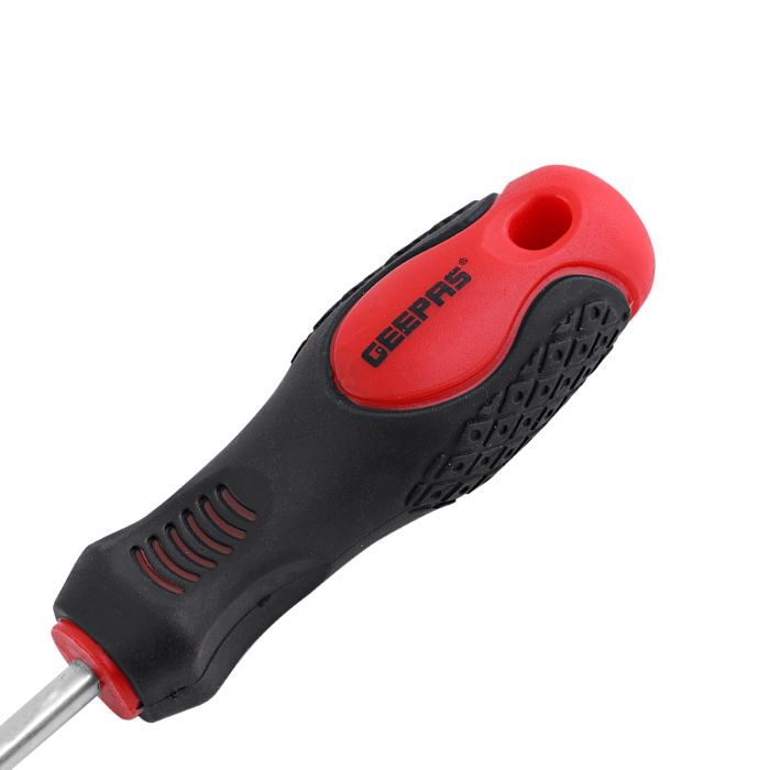 Geepas Precision Screwdriver - Slotted Screwdriver with Soft Grip Rubber Insulated Ergonomic Handle - CR-V Build, Magnetic Tip and Hanging Hole for Easy Carry - Bicolored Red/Black - (SL 6.5 X 100 MM)