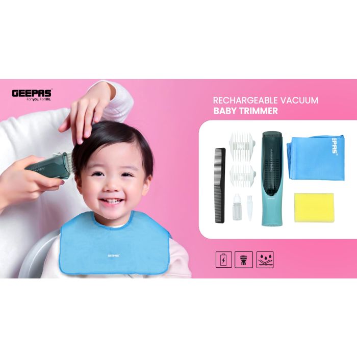 Rechargeable Vacuum Baby Trimmer, 2 Guide Combs, GTR56049 | Electric Hair Clippers for Kids | Ceramic Hair Trimmer for Infants & Toddler | Waterproof Cordless Haircut Kit