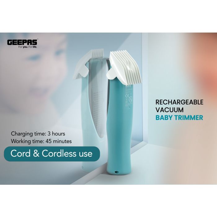 Rechargeable Vacuum Baby Trimmer, 2 Guide Combs, GTR56049 | Electric Hair Clippers for Kids | Ceramic Hair Trimmer for Infants & Toddler | Waterproof Cordless Haircut Kit