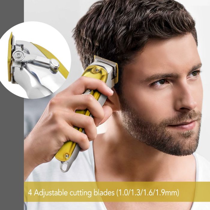 Geepas Professional Digital Hair Clipper- GTR57502| Hair Clipper with High Capacity Li-ion Battery and Fast Charging| 4 Adjustable Cutting Blades and 4 Separate Combs| LCD Display, Perfect for Home and Saloon Styling| 2 Years Warranty, Golden