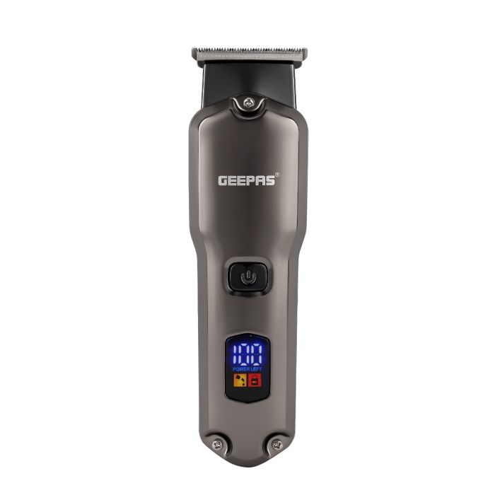 Geepas Rechargeable Hair and Beard Trimmer- GTR57508/ with High-Capacity Li-ion Battery and 180 min Working Time/ Detachable Blades and Waterproof IPX7/ LED Display, Cordless, Perfect for Home and Saloon Styling/ 2 Years Warranty, Grey