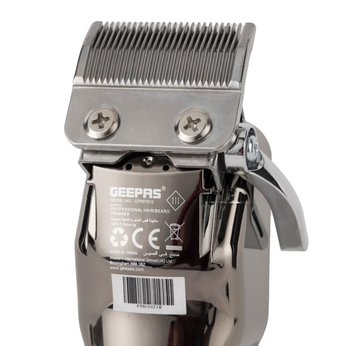 Geepas Rechargeable Hair and Beard Trimmer- GTR57510/ with High-Capacity Li-ion Battery and 180 min Working Time/ Detachable Blades and Waterproof IPX7/ LED Display, Cordless, Perfect for Home and Saloon Styling/ 2 Years Warranty, Silver