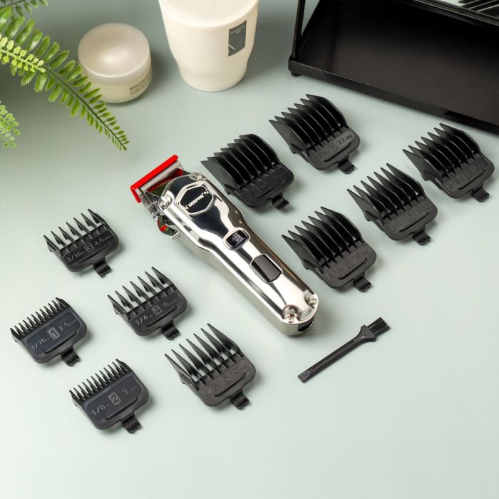 Geepas Rechargeable Hair and Beard Trimmer- GTR57510/ with High-Capacity Li-ion Battery and 180 min Working Time/ Detachable Blades and Waterproof IPX7/ LED Display, Cordless, Perfect for Home and Saloon Styling/ 2 Years Warranty, Silver