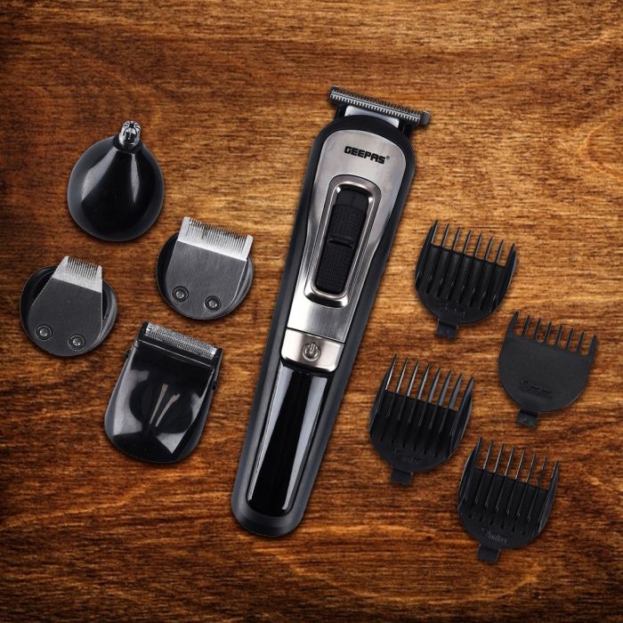 Geepas 11-IN-1 Rechargeable Grooming Set- GTR8300| With 6 Interchangeable Heads and 4 Comb Attachments| Includes a Charging Stand, Cleaning Brush and USB Cable