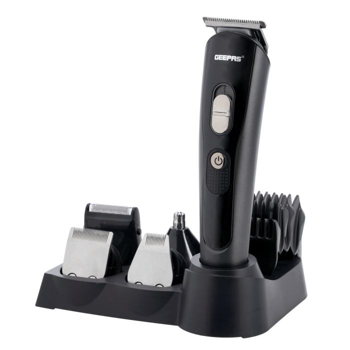 Geepas 11-in-1 Rechargeable Grooming Set- GTR8612N|  5 Interchangeable Heads and 4 Comb Attachments| LED Display with Battery Capacity Indicator| Works 60 Minutes