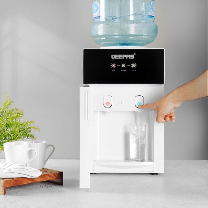 Geepas Hot And Cold Water Dispenser- GWD17033| Stainless Steel Water Tank With Fast Cooling And 2 Taps, Hot And Cold| Cold Temperature: 5-10 Degrees Celsius, Black