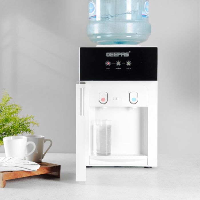 Geepas Hot And Cold Water Dispenser- GWD17033| Stainless Steel Water Tank With Fast Cooling And 2 Taps, Hot And Cold| Cold Temperature: 5-10 Degrees Celsius, Black