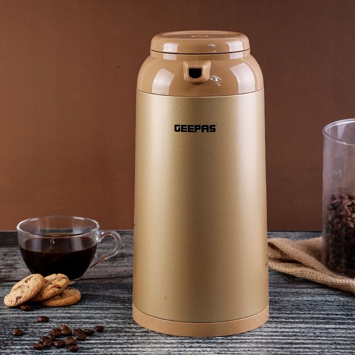 Geepas GVF27013  Vacuum Flask | 1.6 L| Glass Inner Pot with Double Wall Insulation |Keeps Beverages Hot & Cold for 24 Hours | Leak Proof, Easy to Clean| 2 Years Warranty