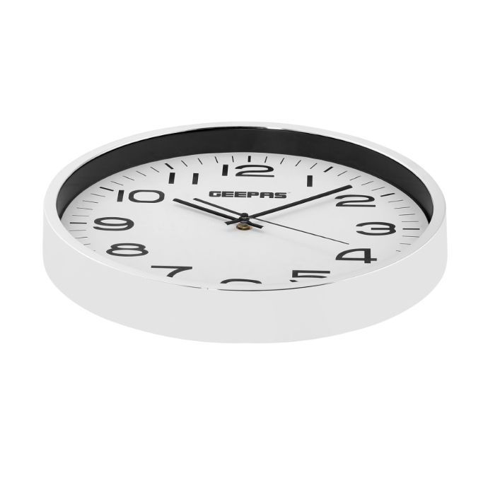 Geepas GWC26016 Wall Clock | Elegant Glass Cover with Electronic Plating Effect |Modern Home & Office Design| Available in Black & White| Durable Build| 2-Year Warranty
