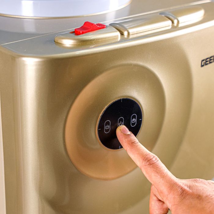 Geepas Water Dispenser with Cabinet- GWD17028/ Normal, Hot and Cold Function, and 3 Taps, Stainless Steel Pipes/ Hi-Tech Childproof Tap Design, Anti-Bacterial, Perfect for Home, School, Apartments, Office, etc./ Metallic bronze, 2 Year Warranty