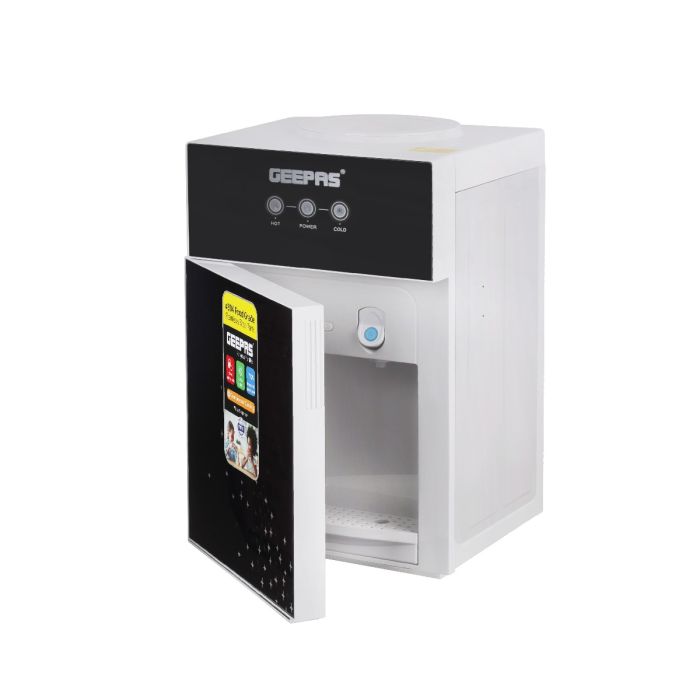 Geepas Hot And Cold Water Dispenser- GWD17033| Stainless Steel Water Tank With Fast Cooling And 2 Taps, Hot And Cold| Cold Temperature: 5-10 Degrees Celsius, Black