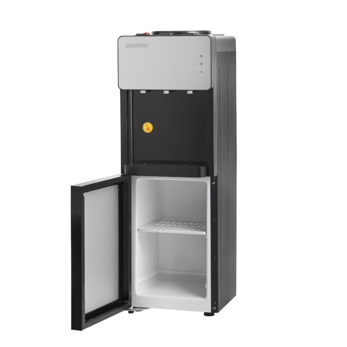 Geepas Water Dispenser with Cabinet- GWD17039| Normal, Hot and Cold Function, And 3 Taps| Cold Temperature: 4-12 Degrees Celsius; Hot Temperature: 85-95 Degrees Celsius