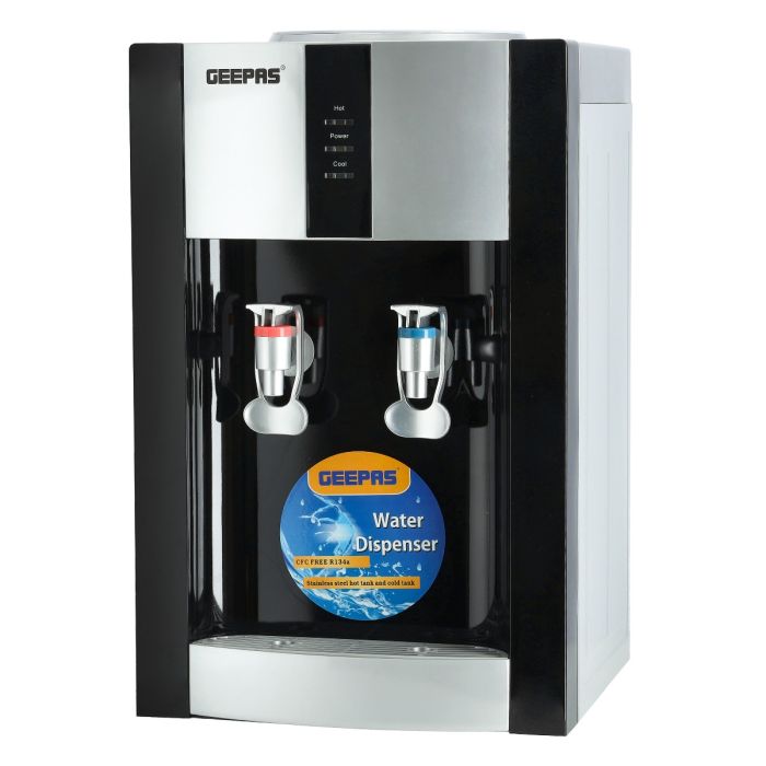 Geepas GWD8356 Water Dispenser - Hot & Cold Water Dispenser - Stainless Steel Tank, Compressor Cooling System, Child Lock - 2 Tap - 1L Hot and 2.8L Cold Water Capacity