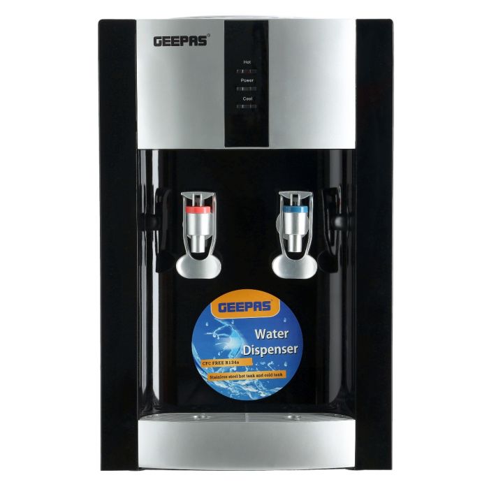 Geepas GWD8356 Water Dispenser - Hot & Cold Water Dispenser - Stainless Steel Tank, Compressor Cooling System, Child Lock - 2 Tap - 1L Hot and 2.8L Cold Water Capacity