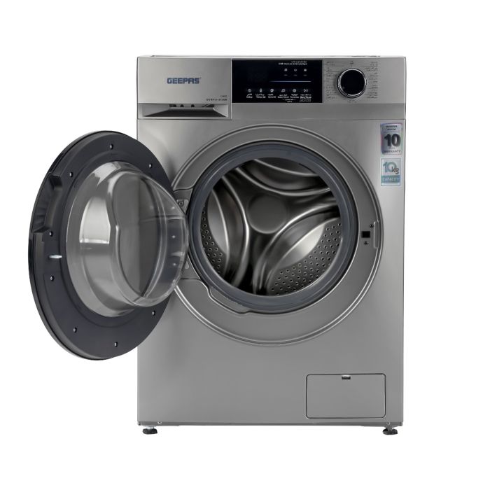 Geepas GWMF10140SRM Front Loading Washing Machine | 10kg Capacity | 1400 RPM| Inverter Motor with 10-Year Warranty| LED Display| 15 Wash Programs | 1  Year Warranty