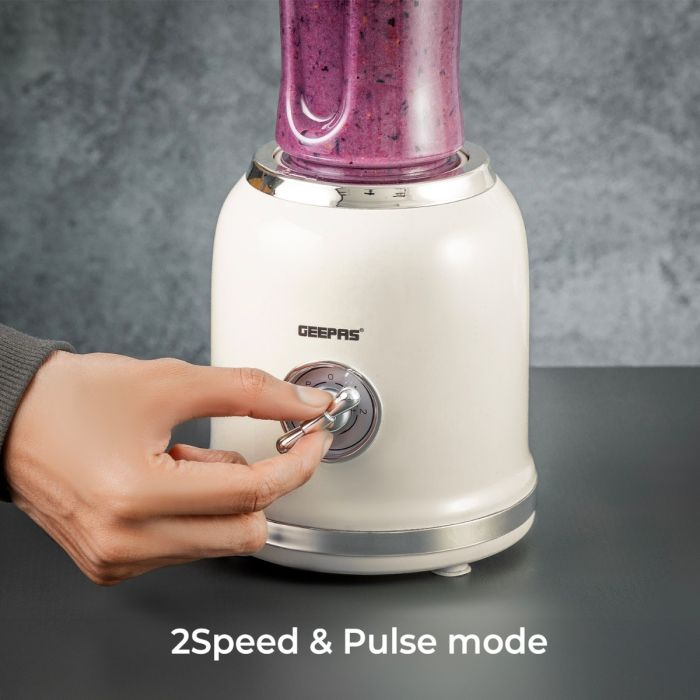 Geepas Personal Blender- GSB44113/ 300W/ 2 BPA-Free Tritan Bottles/ 600 ML/ Transparent & Unbreakable Bottles with Stainless Steel Blade/  2 Years Warranty, White