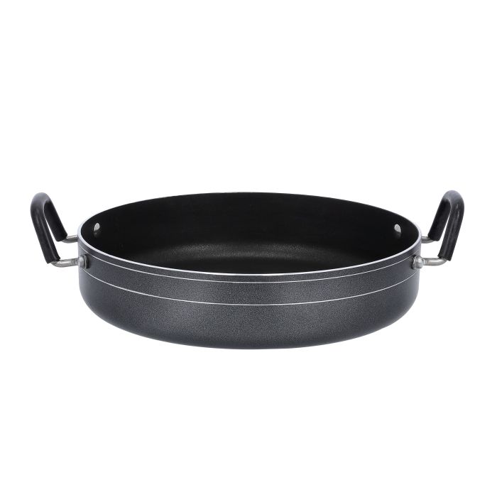 Royalford RF10007 32CM Nonstick Shallow Pot Glass Lid 1X8 - Dupont Non-stick Interior| Spiral Bottom for Even Heat Distribution| Ideal for frying, sauting, braising