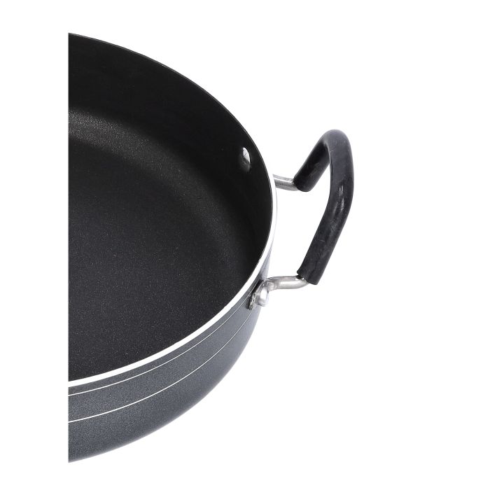 Royalford RF10007 32CM Nonstick Shallow Pot Glass Lid 1X8 - Dupont Non-stick Interior| Spiral Bottom for Even Heat Distribution| Ideal for frying, sauting, braising