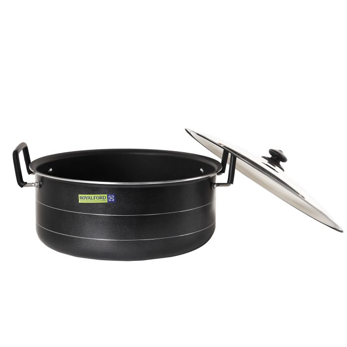 41cm Non-Stick Biriyani Pot with Stainless Steel Lid, RF10009 | 3-Layer Construction | Strong, Cool Touch Handle & Knob | Non-Stick Pot | Hammer -Tone Coated Heat Resistant Exterior