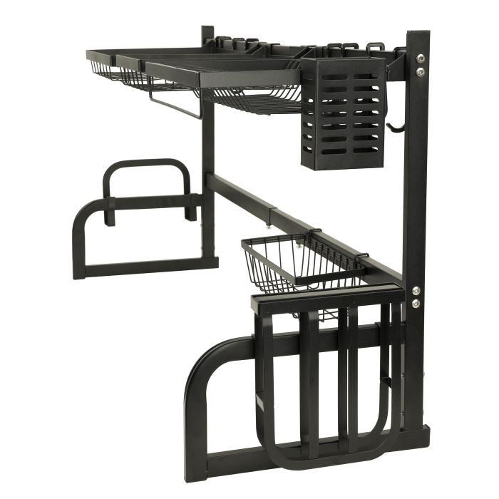 Royalford Over-Sink Draining Rack - Durable Material with Length Adjustable Size 65-85 Cm | Dish Drainers Storage for Kitchen Counter with Utensil Holder, Glass, Plates, Bowls & More