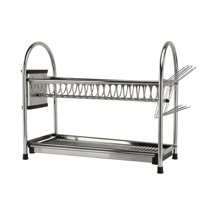 Royalford RF10065 2 Layer Stainless Steel Dish Rack - Large Capacity Rack with Removable Drip Tray | Perfect to Keep Plates, Bowls, Glasses, Cups & More