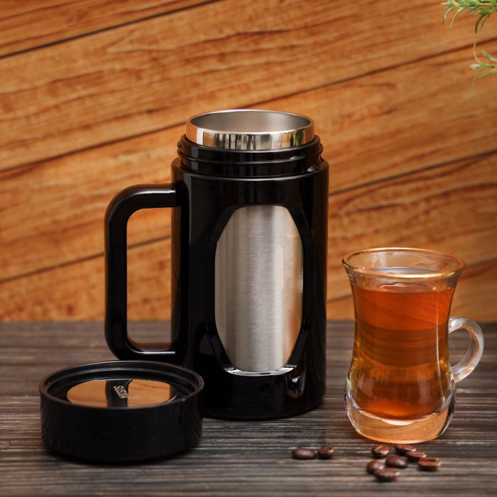 Travel Mug with Strainer, ABS Outer & SS Inner, RF10085 | 400ml Mug with Handle | Preserve Flavour & Freshness | Hot/ Cold for Hours | Portable and Leak Resistant