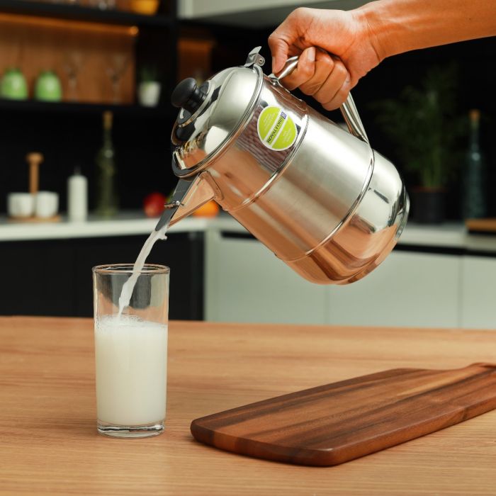 Milk Jug, Stainless Steel Two Toned Body, 2L, RF10157 | Spill Proof Lid & Pouring | Bakelite Knob & Heat Resistant Handle | Perfect Water Camping, Hiking & More, Milk Jug with Handle