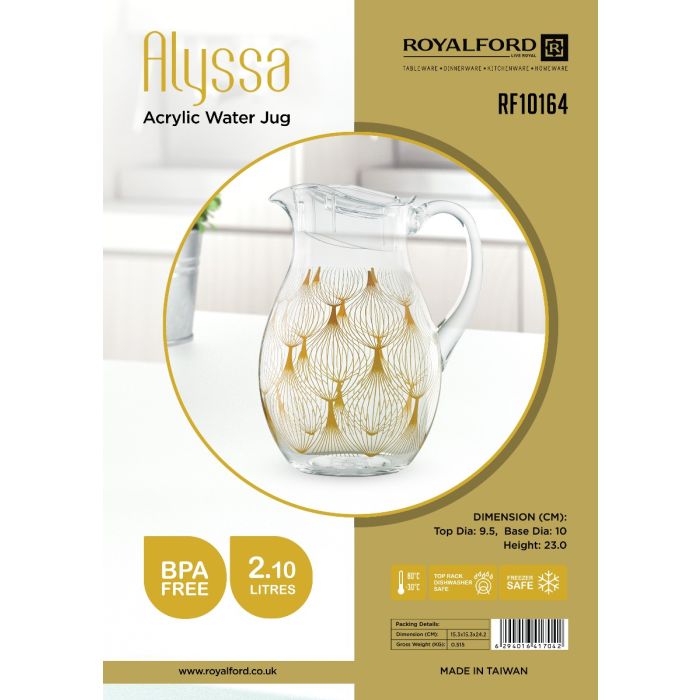 Alyssa Acrylic Water Jug, 2.1L Capacity, RF10164, BPA Free, Freezer Safe, Top Rack Dishwasher Safe, Portable Multi-Purpose Jug for Water