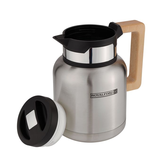 Stainless Steel Vacuum Jug with Wooden Handle, 1.5L, RF10171 | Thermal Insulated Airpot | Keep Drinks Hot & Cold up to Hours | Portable & Leak Proof Thermal Flask