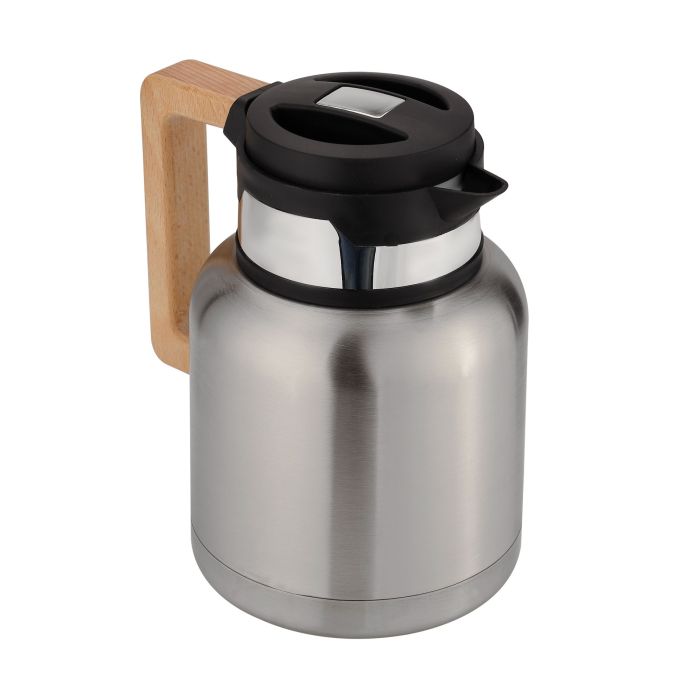 Stainless Steel Vacuum Jug with Wooden Handle, 1.5L, RF10171 | Thermal Insulated Airpot | Keep Drinks Hot & Cold up to Hours | Portable & Leak Proof Thermal Flask