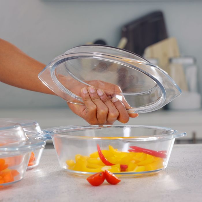 3Pcs Glass Casserole Set, Borosilicate Glass, RF10270 | High Thermal Shock-Resistant Container | Casserole with Lid | Microwave, Electric Oven, Freezer and Dishwasher Safe