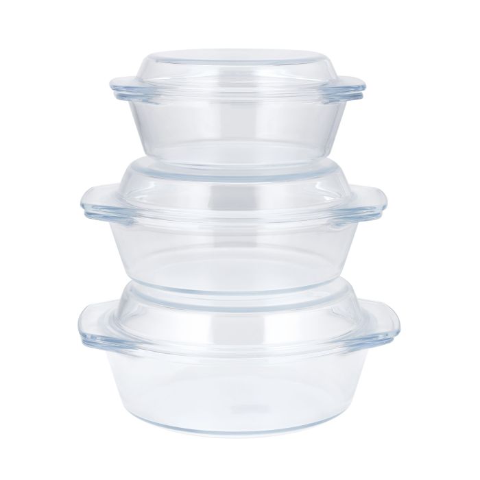 3Pcs Glass Casserole Set, Borosilicate Glass, RF10270 | High Thermal Shock-Resistant Container | Casserole with Lid | Microwave, Electric Oven, Freezer and Dishwasher Safe