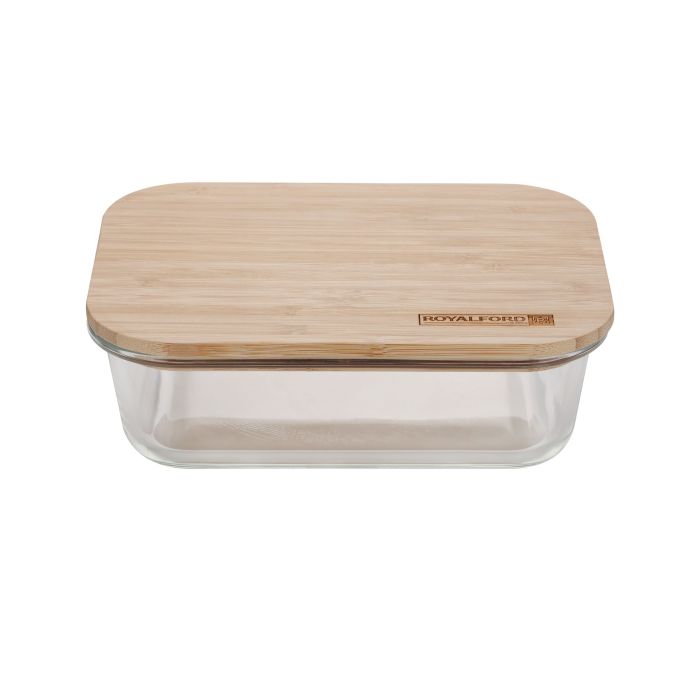 Rectangular Glass Food Container with Bamboo Lid, RF10321 - 1520ml Capacity, Freezer & Dishwasher Safe, Air Tight Lid with Silicone Sealing Ring, High Thermal Shock Resistant