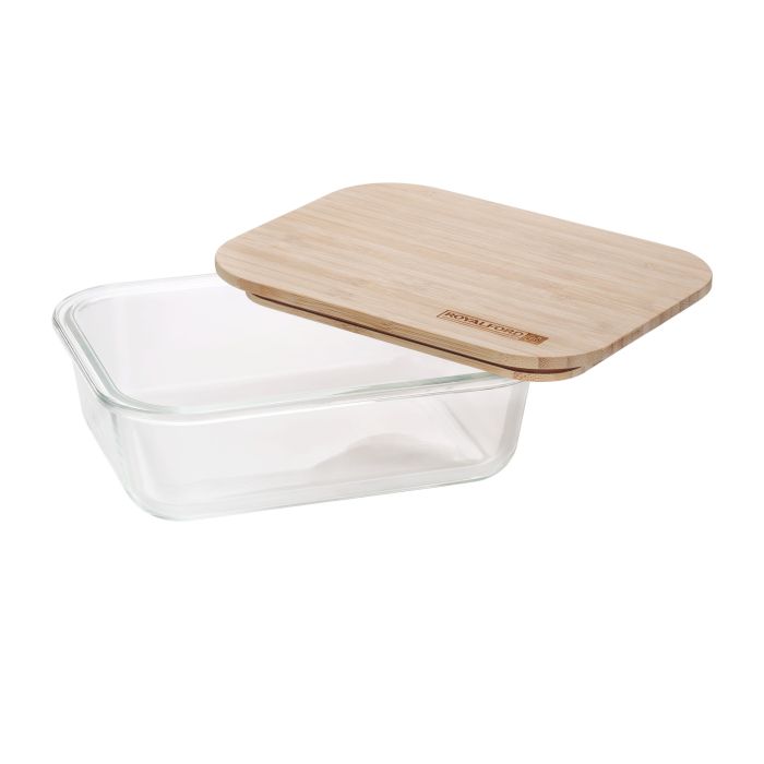Rectangular Glass Food Container with Bamboo Lid, RF10321 - 1520ml Capacity, Freezer & Dishwasher Safe, Air Tight Lid with Silicone Sealing Ring, High Thermal Shock Resistant