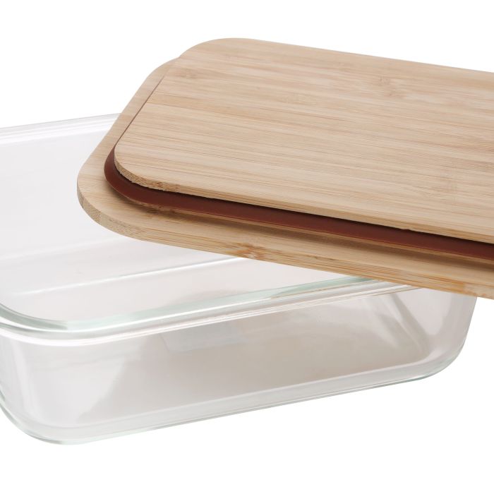 Rectangular Glass Food Container with Bamboo Lid, RF10321 - 1520ml Capacity, Freezer & Dishwasher Safe, Air Tight Lid with Silicone Sealing Ring, High Thermal Shock Resistant