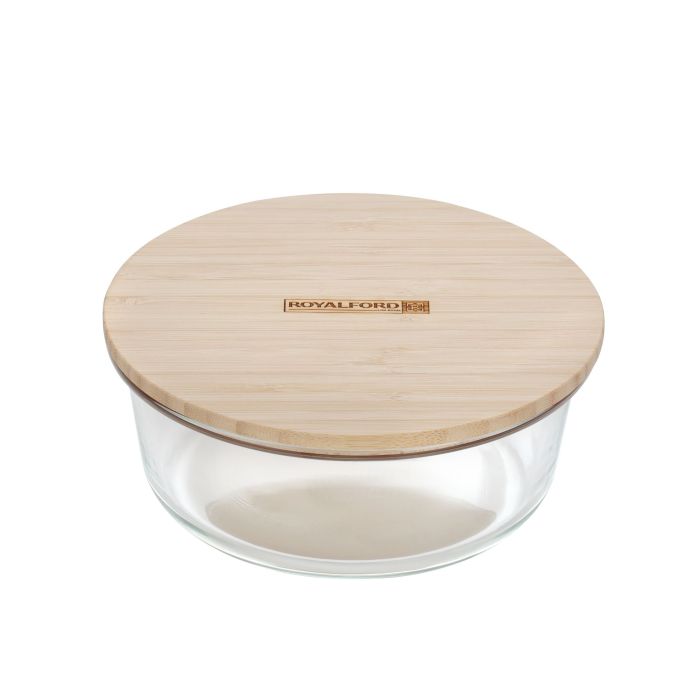 Round Glass Food Container with Bamboo Lid, RF10326 - Freezer & Dishwasher Safe, Air Tight Lid with Silicone Sealing Ring, Portable, Eco-Friendly