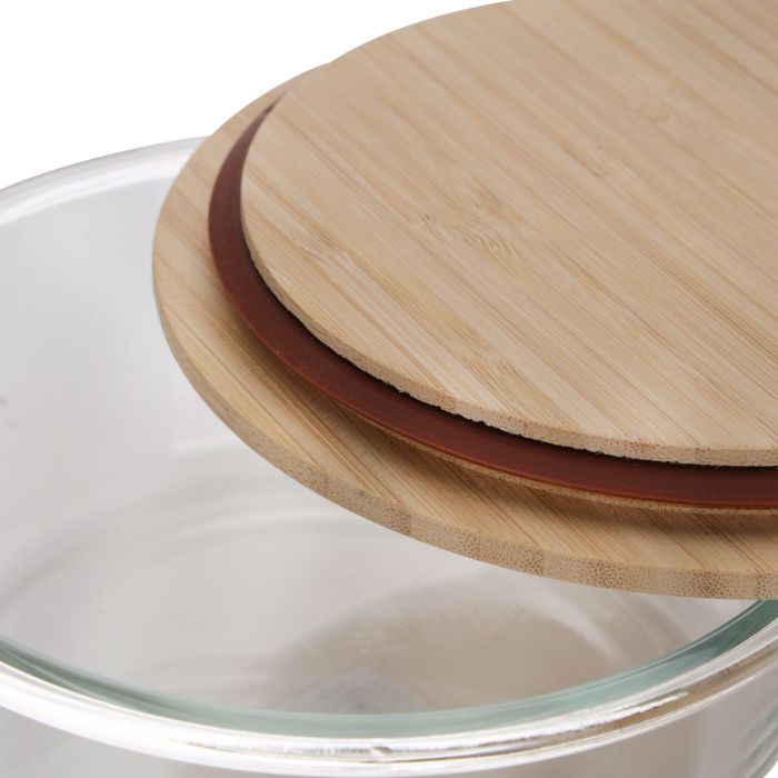 Round Glass Food Container with Bamboo Lid, RF10326 - Freezer & Dishwasher Safe, Air Tight Lid with Silicone Sealing Ring, Portable, Eco-Friendly