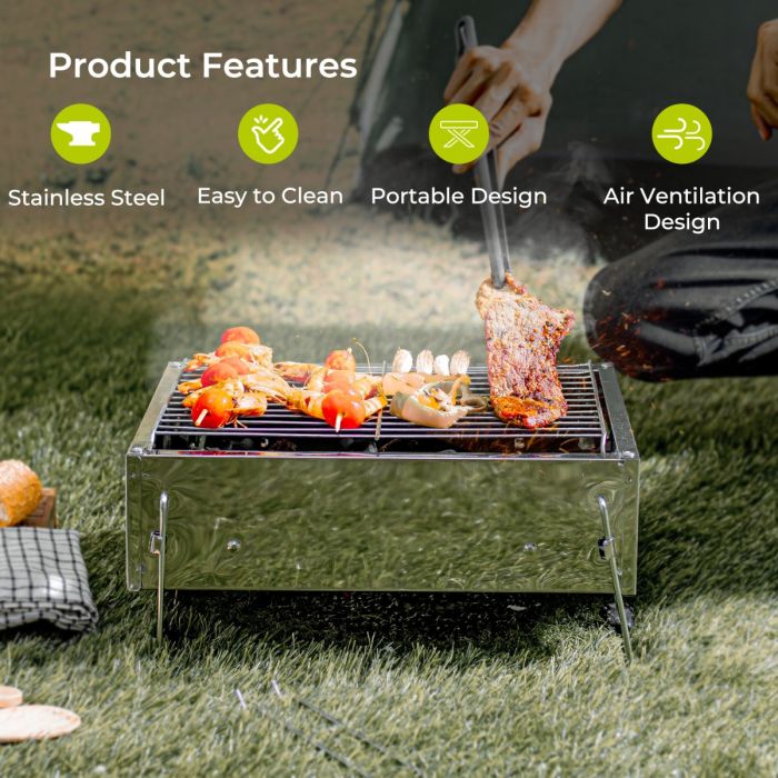 Barbecue Stand with Grill, Quality Material, RF10361 | Durable Stainless-Steel Construction | Portable Folding Charcoal BBQ Grill for Outdoor Picnic Garden Terrace Camping