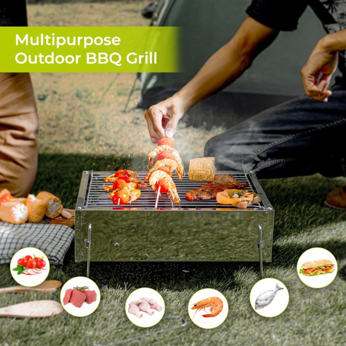Barbecue Stand with Grill, Quality Material, RF10361 | Durable Stainless-Steel Construction | Portable Folding Charcoal BBQ Grill for Outdoor Picnic Garden Terrace Camping