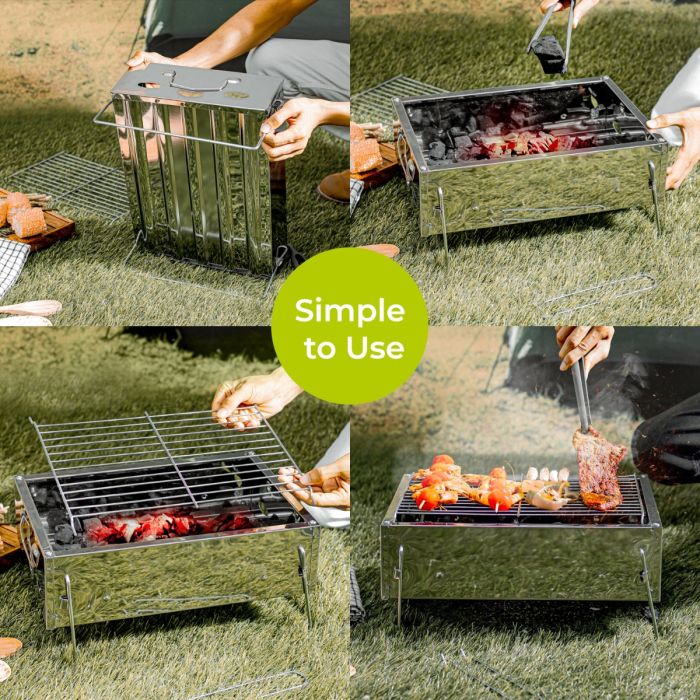 Barbecue Stand with Grill, Quality Material, RF10361 | Durable Stainless-Steel Construction | Portable Folding Charcoal BBQ Grill for Outdoor Picnic Garden Terrace Camping